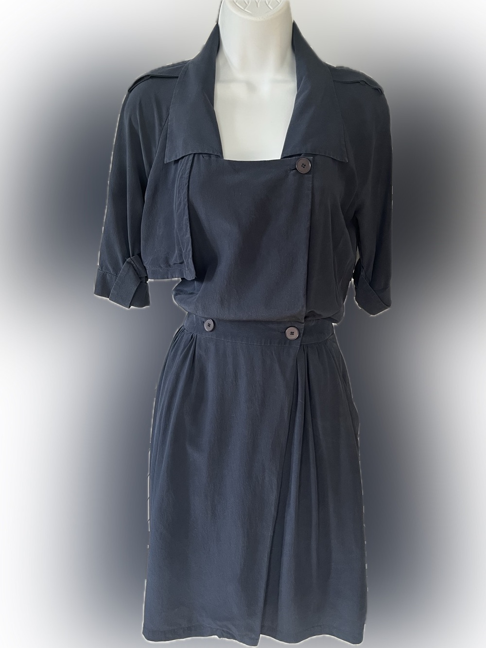 Lacoste Classic Preppy Navy Silk Trench Style Dress size 40